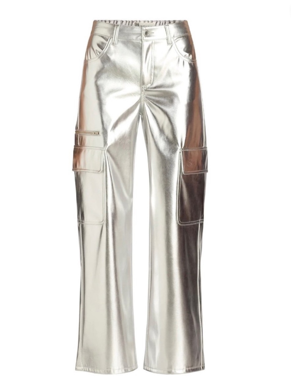 No Boundaries Women's Size XXL (20) High Rise Metallic Cargo Pants Silver